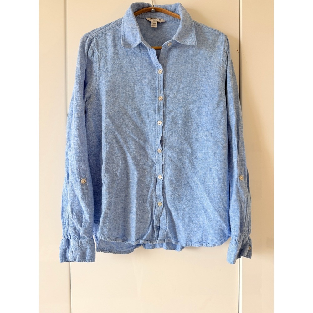 Orvis Light Blue Chambray Linen Button Down Shirt Womens S